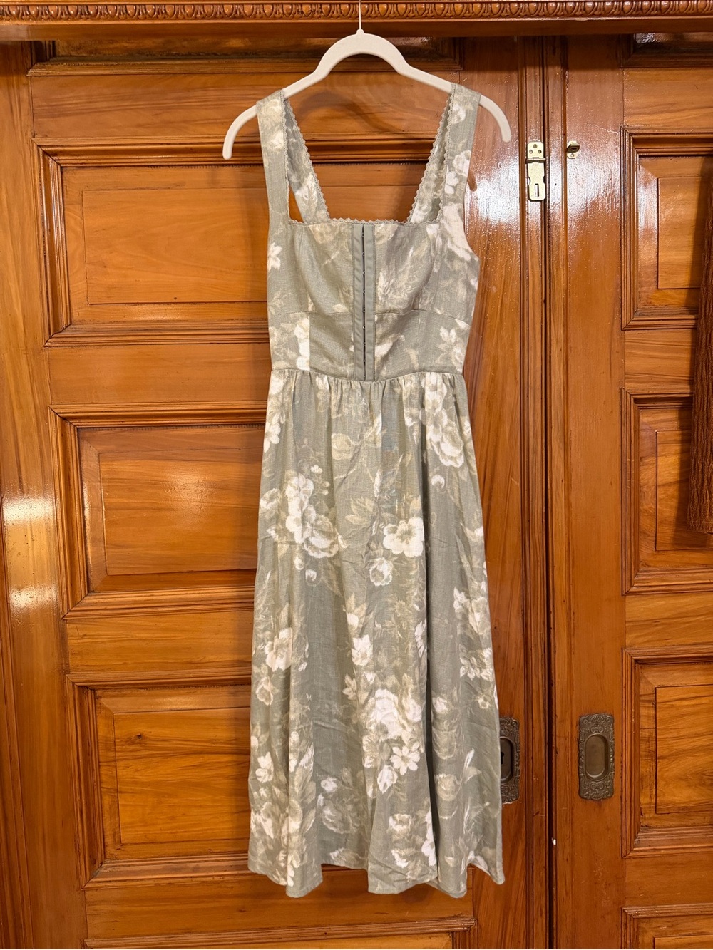 Reformation Sage Floral Square-Neck Midi Dress